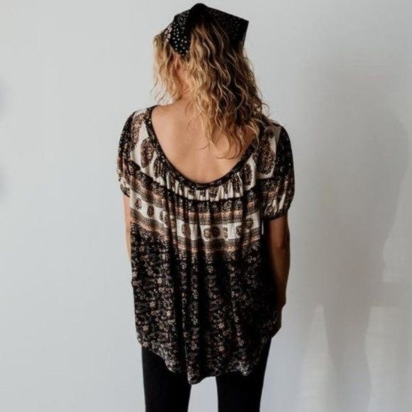 Free People Boho Paisley Puff Sleeve Top - Picture 5 of 8